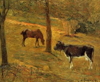 Paul Gauguin : Horse and Cow in a Field